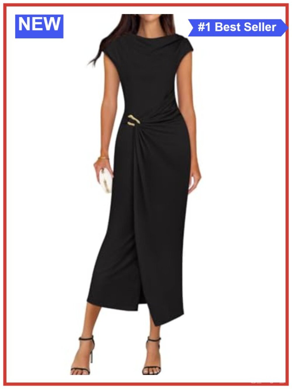 Cap Sleeve Mock Neck Bodycon Midi Dress Cocktail Wedding Guest